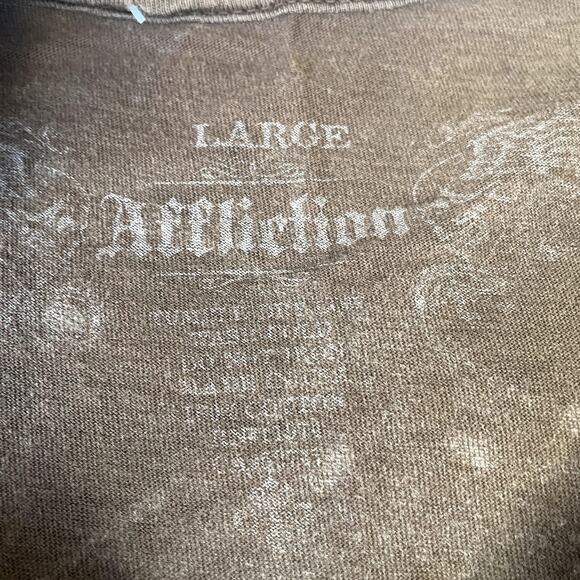 AFFLICTION Brown Wings Alt Large Distressed Gothic God Tee Shirt Cross - Picture 2 of 5